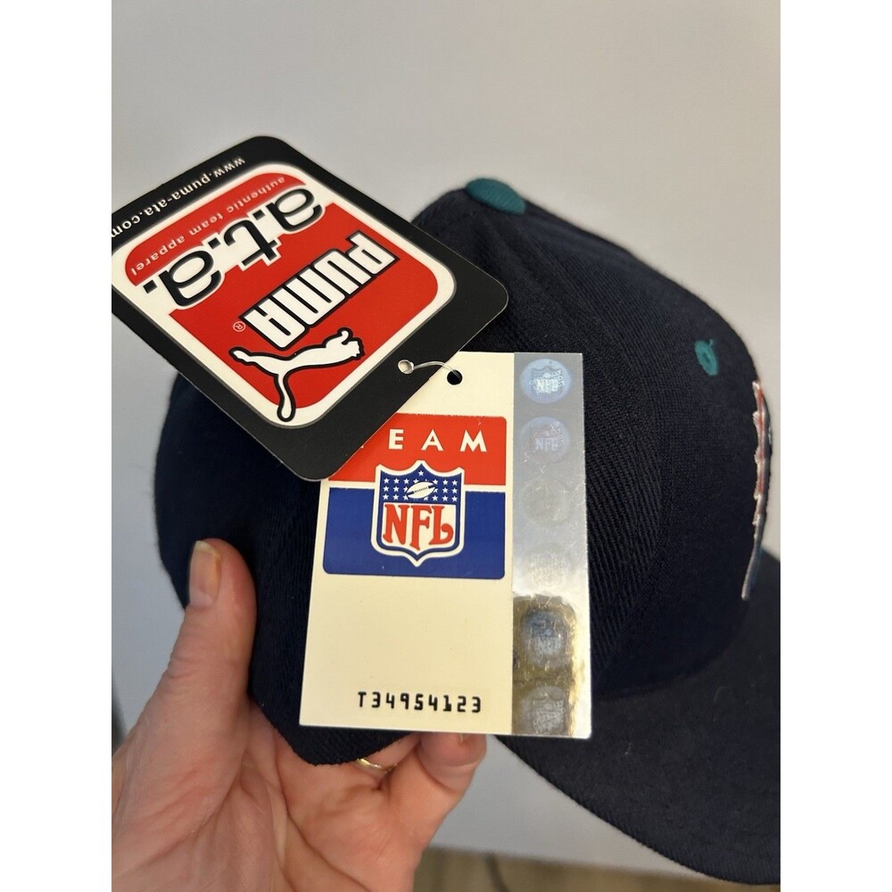 Vintage 90s Miami Dolphins Puma NFL Snapback Hat Navy Blue NOS Logo Cap Football - Picture 8 of 12